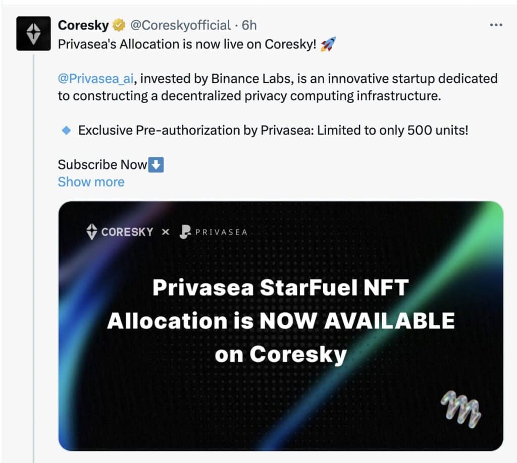 Privasea StarFuel NFTs from Coresky